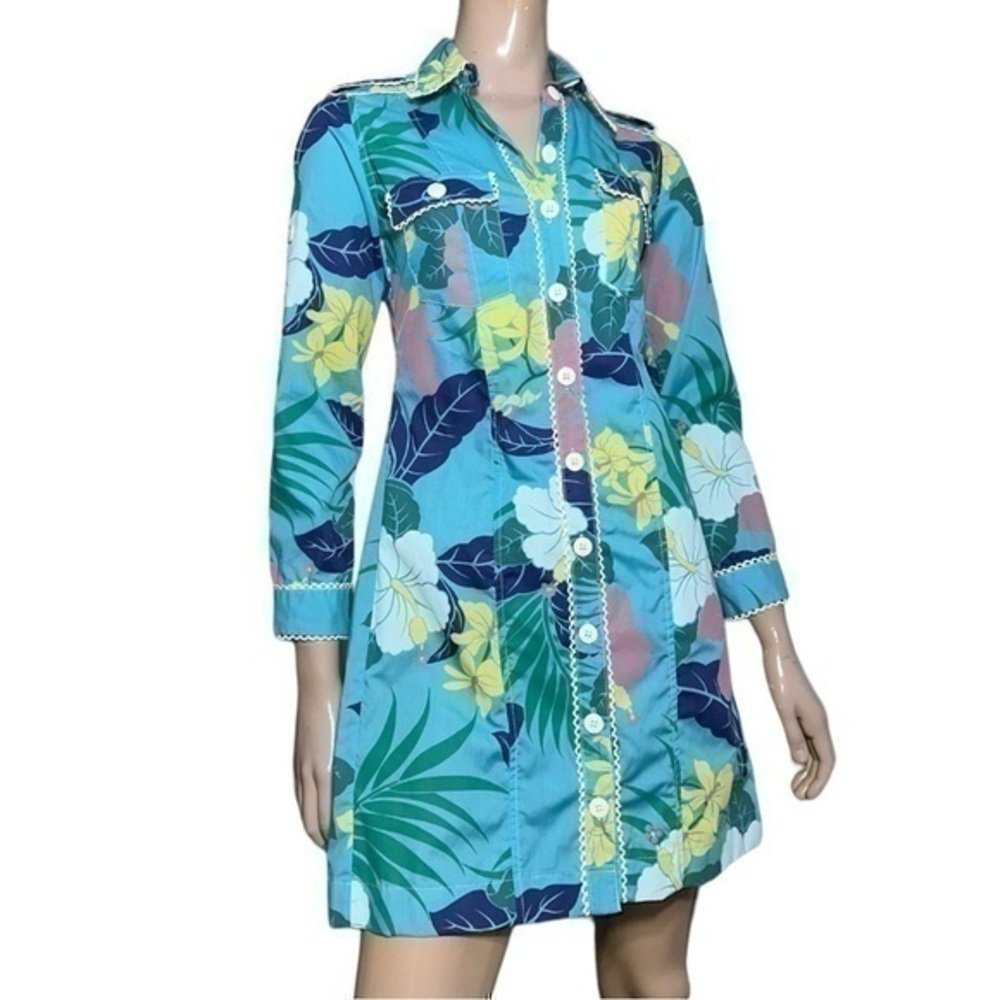 Tracy Feith Vintage Women’s Size 1 Blue Floral Button Up Belted Shirt Dress